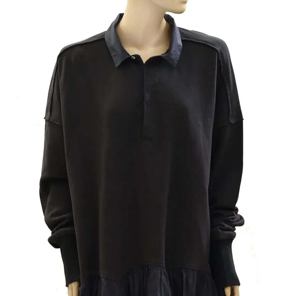 Free People Olivia Sweatshirt Top Black Oversized Cotton Slouchy S NWT 274371